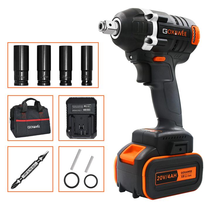 GOXAWEE 20V Brushless Cordless Electric Wrench Impact Driver Socket