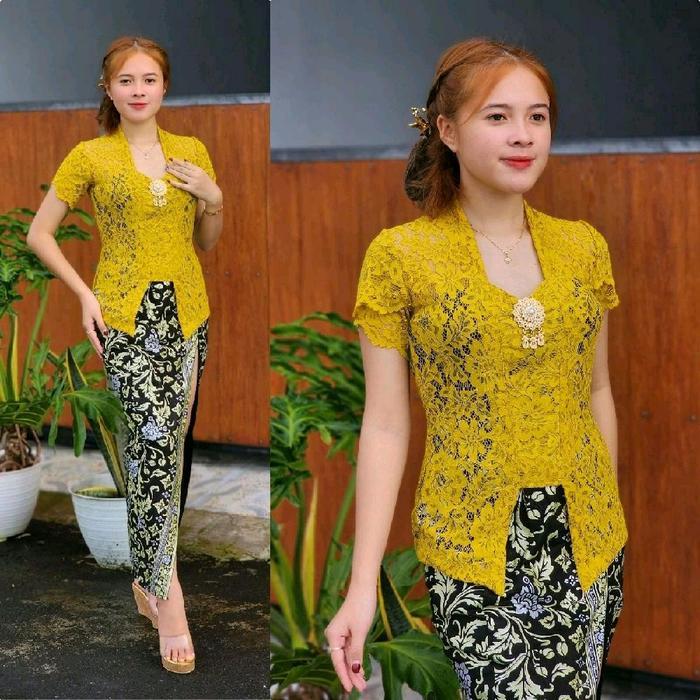 Setelan kebaya Devara Span Katun Modern Wanita Elegan Kondangan Wisuda Premium Fit Body - Kuning San
