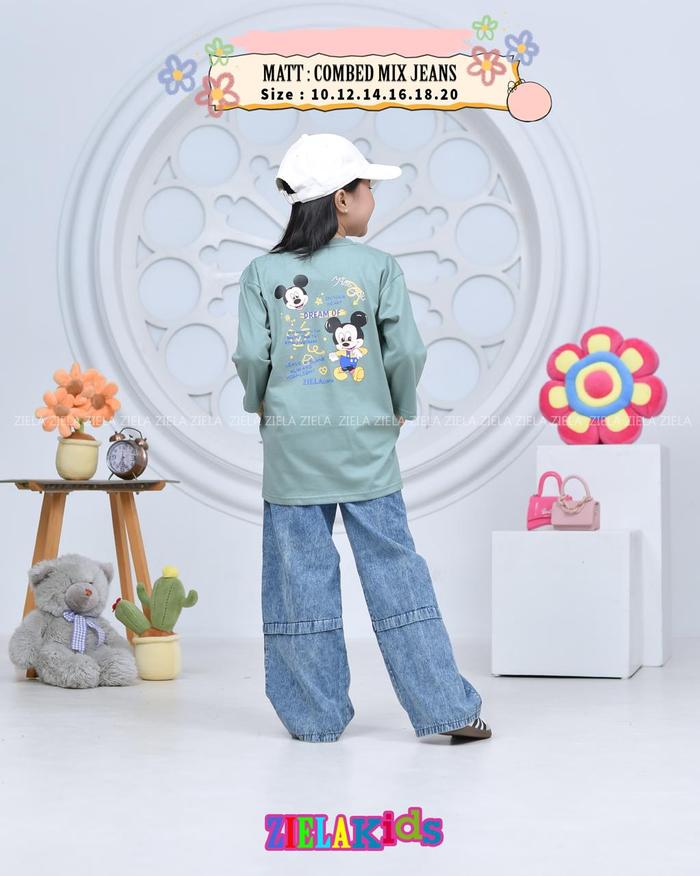 Set jeans zi ela anak perempuan Mickey Mouse terbaru lengan panjang / One set jeans casual anak pere