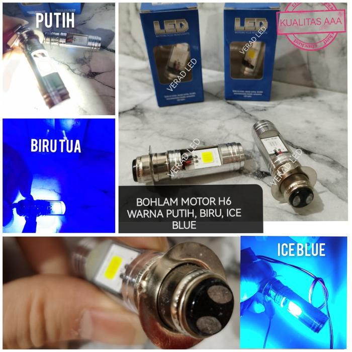 Limited Lampu LED Utama Depan 2LED Motor Bebek Dc Matic Soket H6 2 Sisi PNP Putih Biru Ice Blue