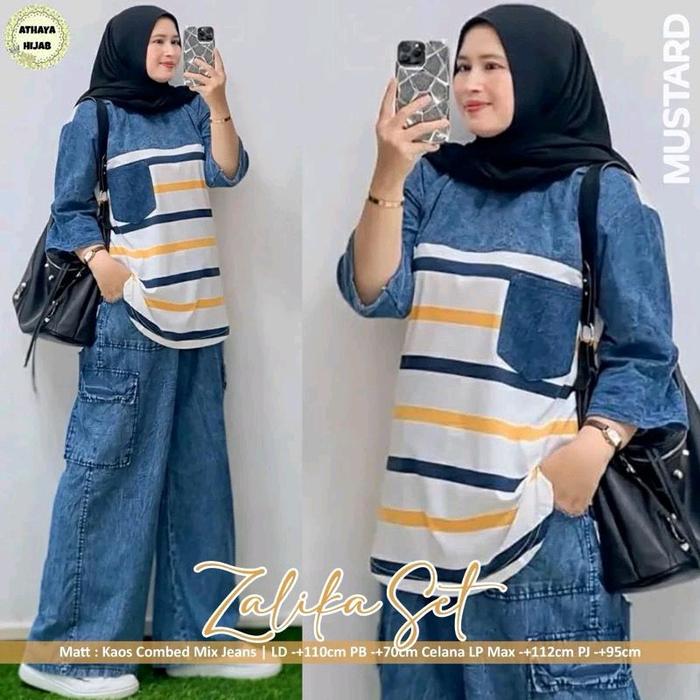 ZALIKA SET / SETELAN WANITA TERBARU KAOS COMBED LD 110-120CM MIX JEANS CARGO JUMBO PREMIUM LP 110CM 