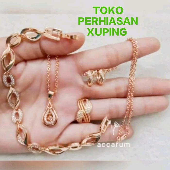 1 set perhiasan wanita xuping,set perhiasan xuping,perhiasan wanita,perhiasan terbaru,perhiasan term