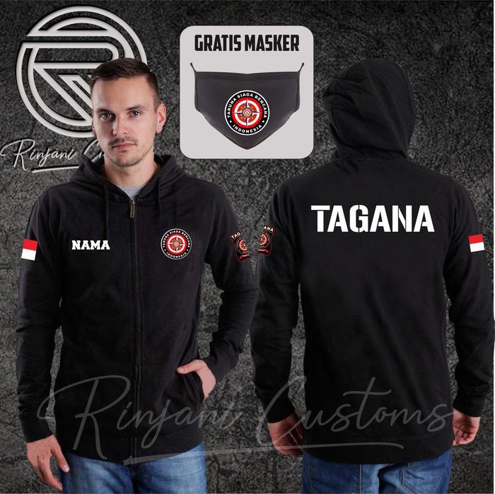 JAKET HOODIE TAGANA INDONESIA GRATIS NAMA DAN MASKER. HOODIE DISTRO - Hitam, XL