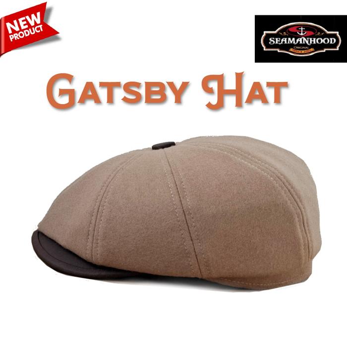 Topi Newsboy Hat Gatsby Style Original Seamanhood Flat Cap Wool Houndstooth Grey Kombinasi Kulit
