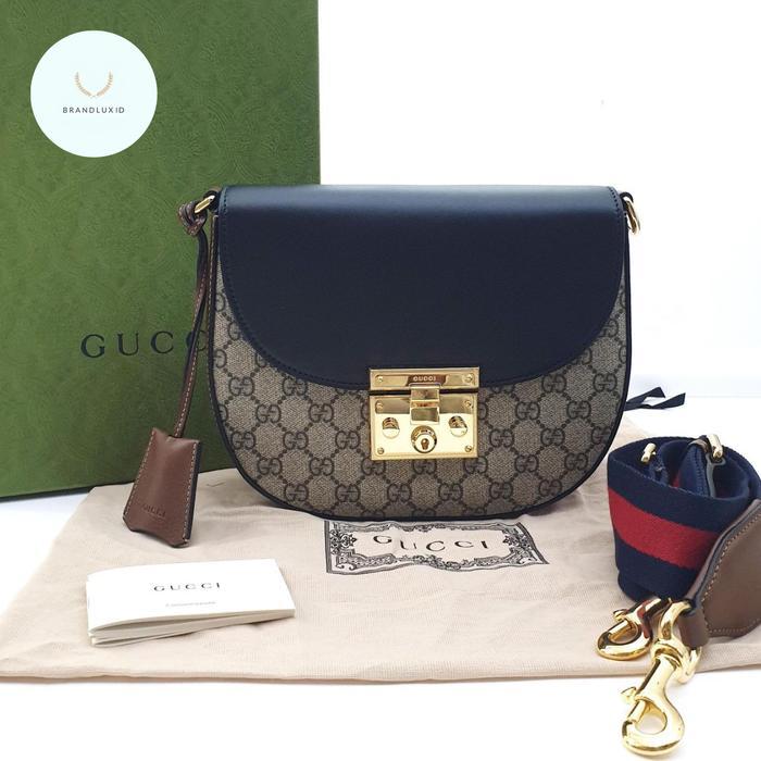 GUCCI PADLOCK GG SUPREME SHOULDER BAG WITH WIDE STRIPE LONGSTRAP