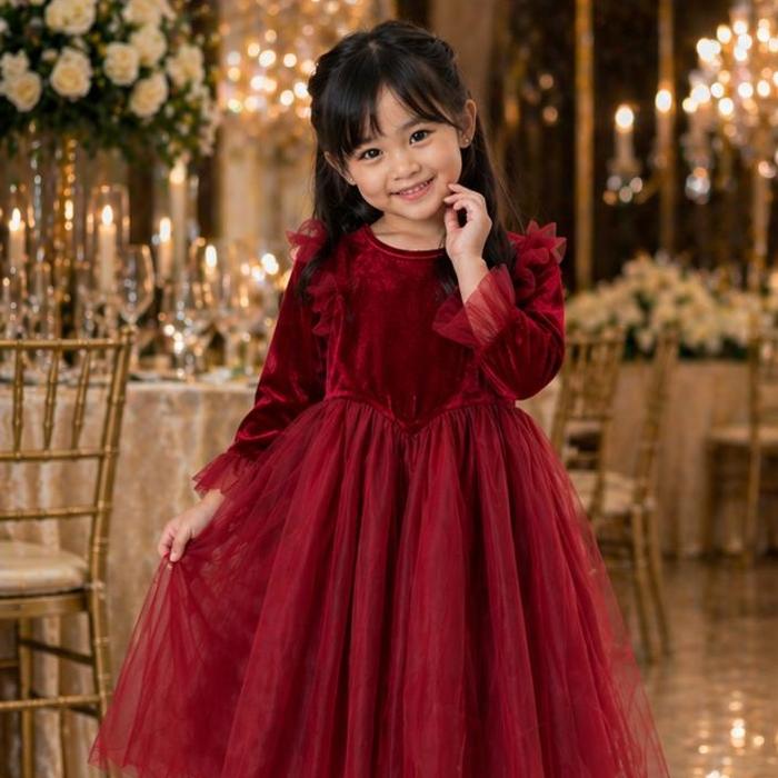 [Paket 2 Dress] MONARCH Scarlet Princess Dress + Crimson Party Dress Anak Perempuan Gaun Usia 1-8 Ta