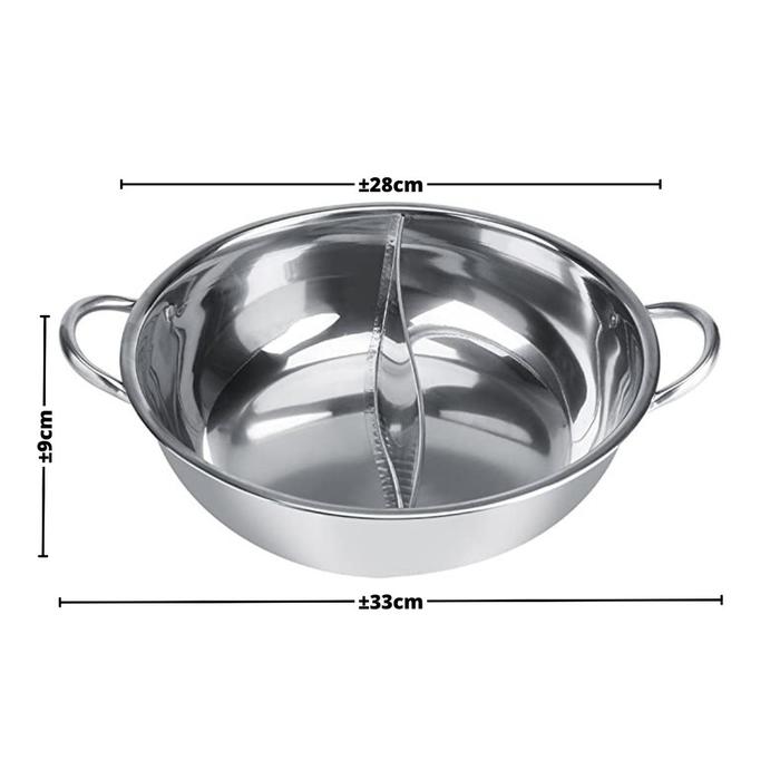 Panci Hotpot Sekat Suki Shabu Stainless Pot Panci Suki Mangkok Kuah Sup Soup Steamboat 2Sekat Serbag