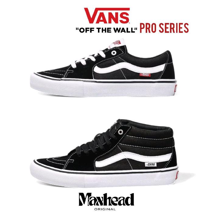 VANS SK8-LOW PRO BLACK WHITE & SK8-MID PRO BLACK WHITE ORIGINAL 100%
