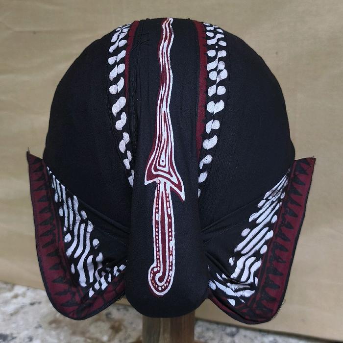 Blangkon Alusan Mataram Jogja motif keris + Lis samura kuning, bisa di cuci, di lipat, full jahitan,