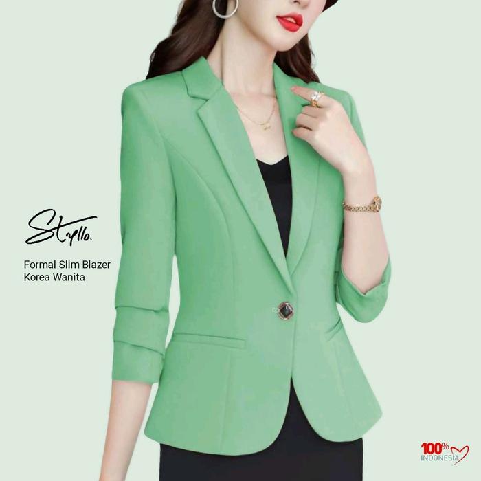 Yoona Blazer Jas Kerja Wanita Lengan Panjang Kantor Slimfit Formal Green Scuba - Hijau Sage | Styllo
