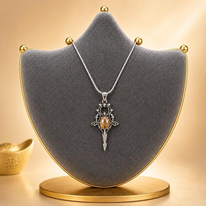 Kalung Taring Pusaka Cuan Batu Rambut Sedana Asli Premium Rantai Silver