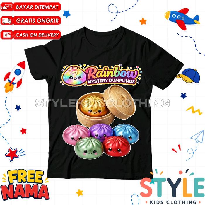 Kaos Anak Squishy Dumplings Rainbow Gratis Nama / T-shirt Baju Anak Rainbow Mystery Dumplings Squish