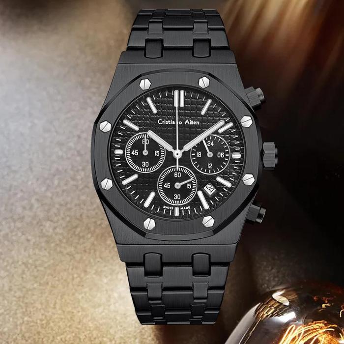 Cristiano Aillen Jam Tangan Pria 0833 Rantai Stainless Steel Kaca Sapphire Chronograph Water Resista