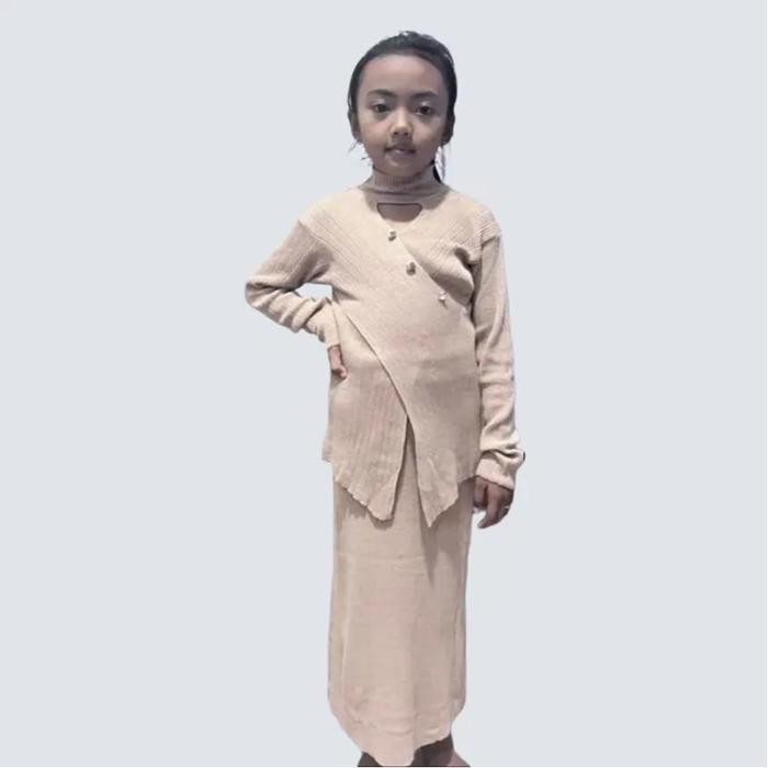 Oneset Blouse ELIZA Foor Kids Baju Setelan Cardigan Lengan Panjang dan Rok Span Rajut untuk Anak Cew