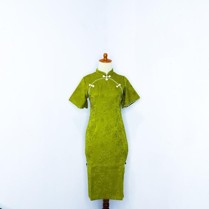 16 - Dress Cheongsam Hijau Qipao Brokat / Dress Import / Dress Cina / Dress Sangjit / Dress China /