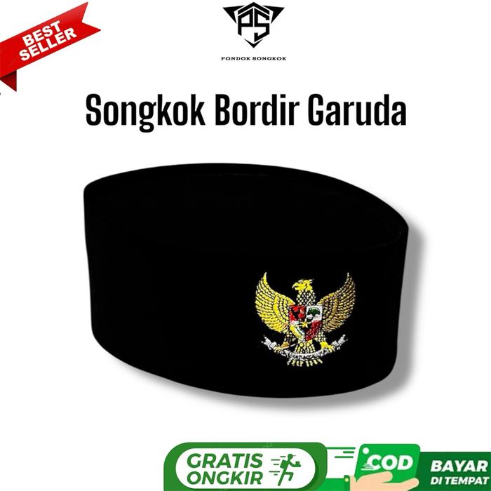 Peci Bordir Motif Garuda Songkok Hitam Kopiah Pria Muslim Anak Dan Dewasa Nyaman