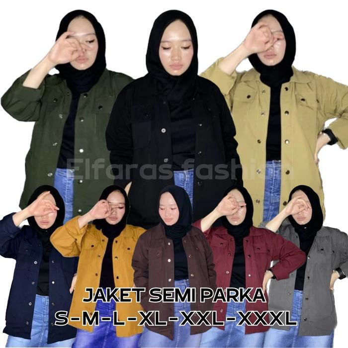 JAKET TRUCKER Semi Parka Wanita Baby Canvas TR Polos Size S-XXXL (Ready Jumbo) Panjang