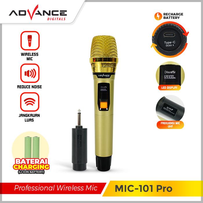 【READY STOCK】Advance MIC-101 Pro Profesional Microphone Wireless Bisa Dicharger Frekuensi UHF