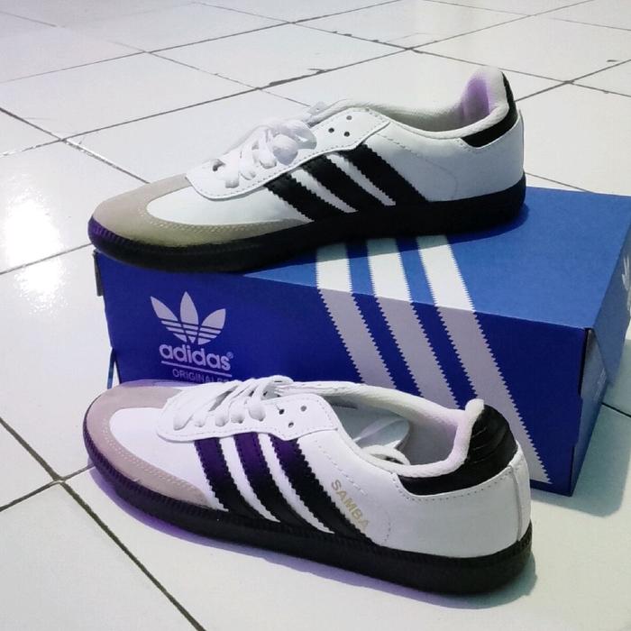 Adidas Sepatu Sneaker Kekinian Keren Model Samba Original Putih Ungu Hitam