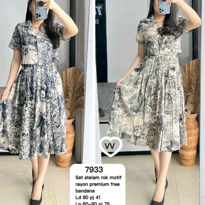 Set STELAN ROK MOTIF 7933 MV IMPORT FIT WANITA RAYON BAJU KOTAK BLAZER FORMAL