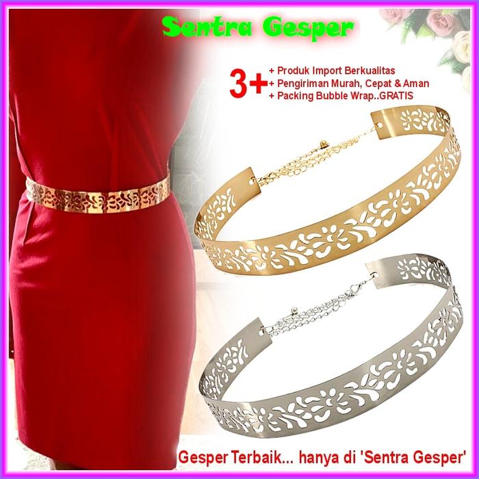 Belt Gesper Ikat Pinggang Sabuk Plat Wanita Rantai Fashion Korea Cewek Obi Ring Emas Gold Gasper Kek