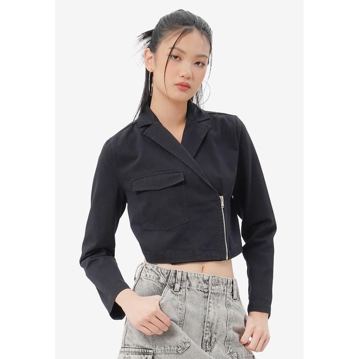 Ready- COLORBOX Cropped Biker Jacket Black