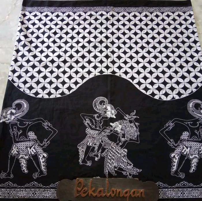 Sarung Batik Motif Wayang Pekalongan untuk Santai dan Ibadah - Wanita, Santri, Hitam, Pria, Putih, D