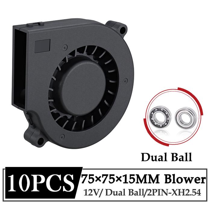 10Pcs Gdstime DC Brushless 12V Dual Ball Fan 75mmx15mm 70mm Turbo Blower Fan 7cm 7515 Centrifuge Coo