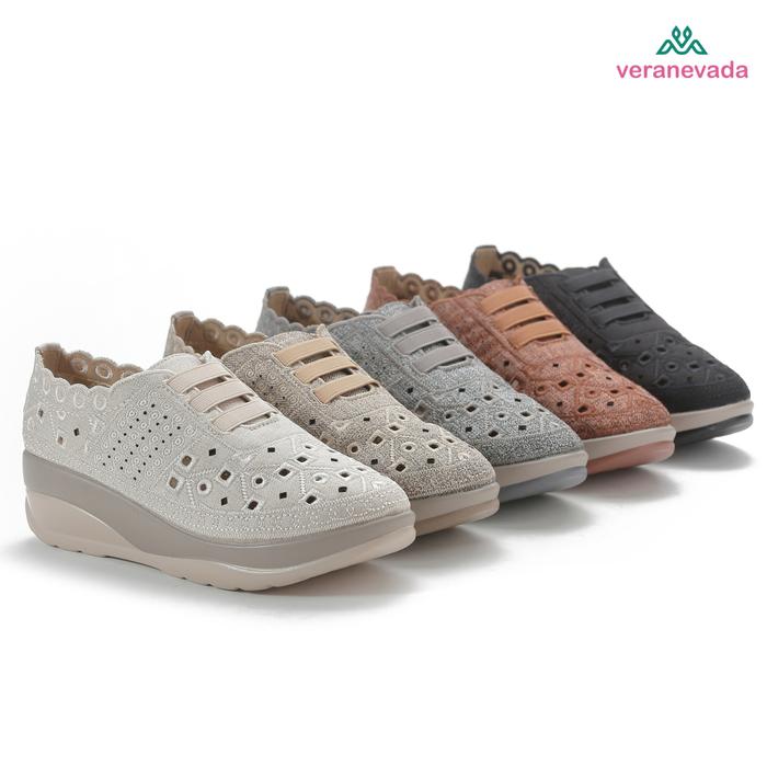Sepatu Wedges Wanita Vera Nevada Kanvas Nyaman Tinggi 4 cm