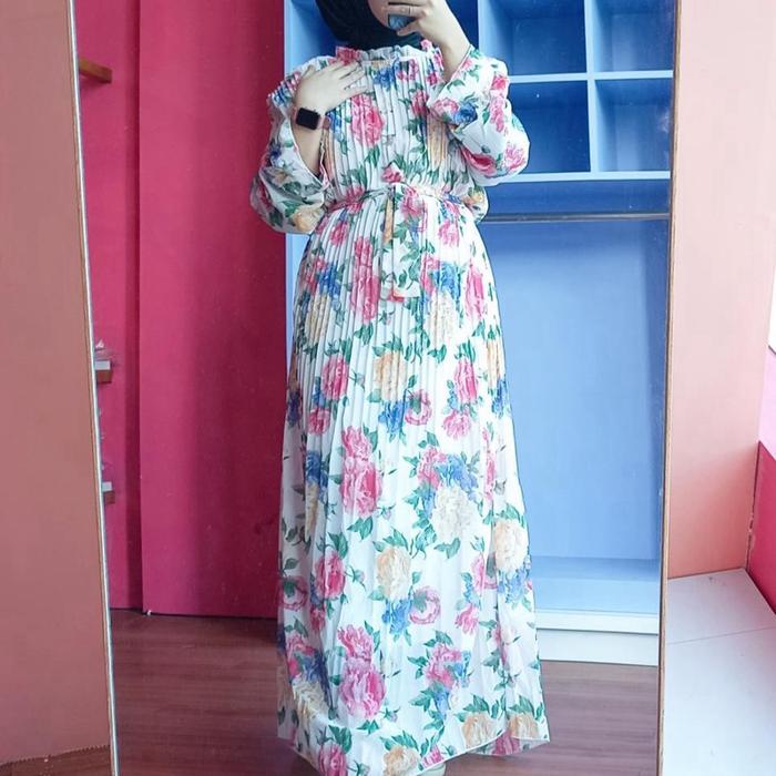 Gamis plisket motif bunga import bangkok