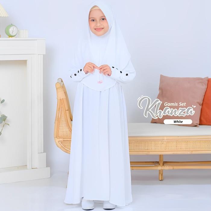 Khanza Kids Gamis Anak 5-13 Tahun Set Kerudung Bergo Usia Crinkle Premium - Baju Muslim Set Hijab Wa