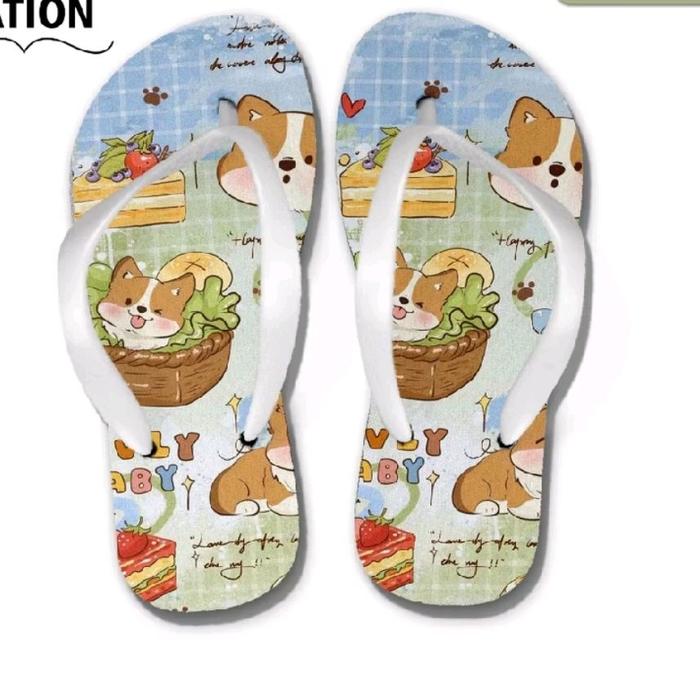 Sandal anjing corgi anak dewasa sandal corgi dog lucu sandal jepit lucu motif anjing corgi dog
