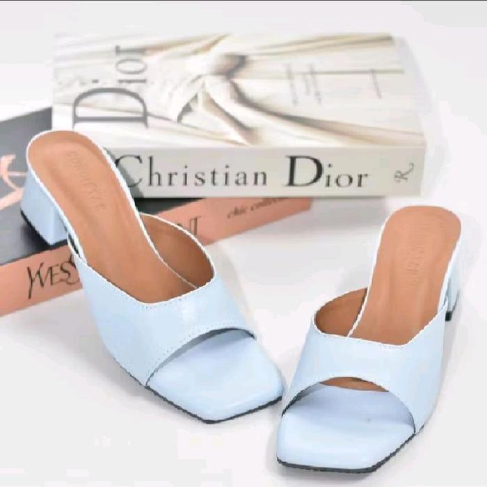 Sandal Heels Wanita Hak 3cm Simple dan Cantik - Warna Biru Muda - Casual
