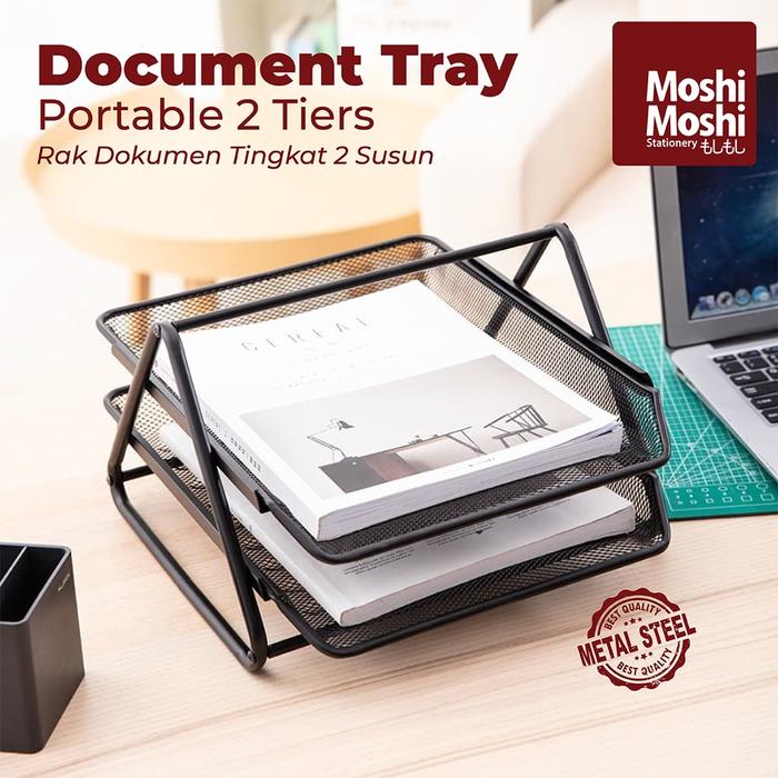 Document Tray Desk Storage Foldable 2 Tiers Rak Kertas File Dokumen 2 Susun Jaring Besi