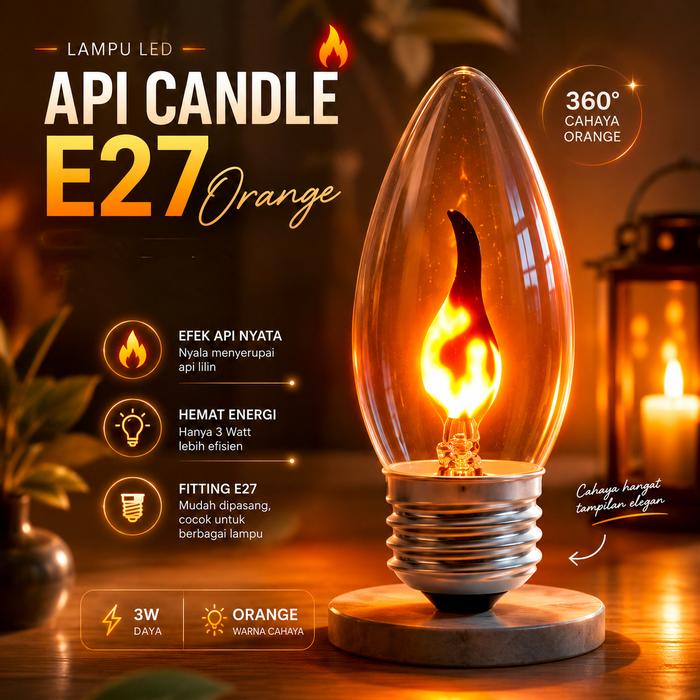 Mutiaramall - Lampu Bohlam LED Api | Candle Light E27 | Lampu Dekorasi