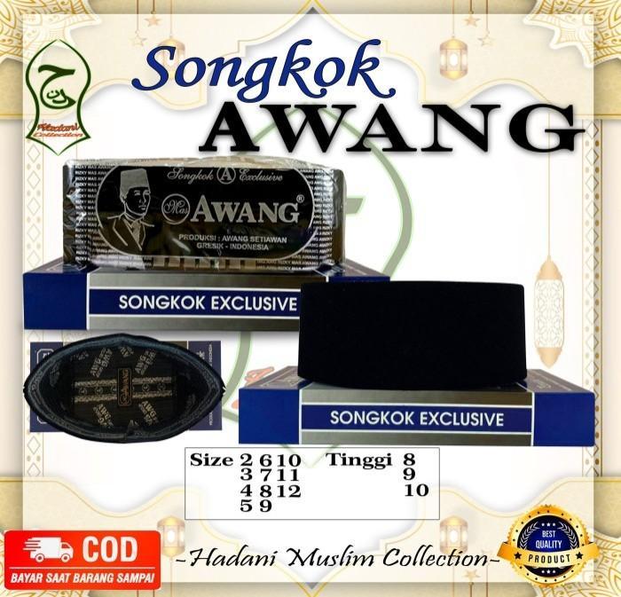 Songkok AWANG EXCLUSIVE HITAM AC Tinggi 8 9 10 Anak-Dewasa Nomor 3-11