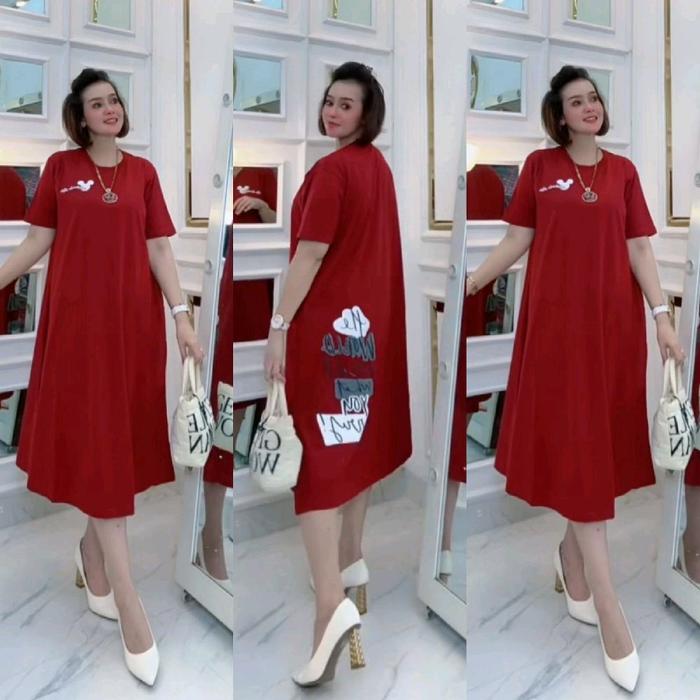 DASTER KAOS KECE // MINI DRESS FULL KAOS COMBAT BY NABIL Midi Pendek Wanita Tebal Oversize Dewasa Bu