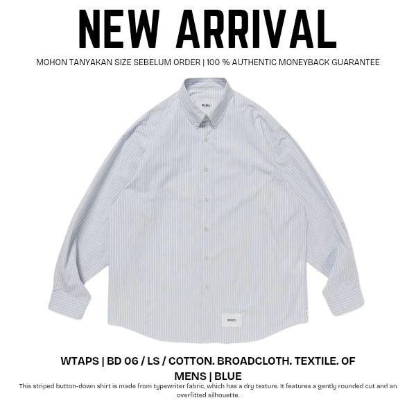 WTAPS BD 06 LS Kemeja Pria Biru Katun Broadcloth Tekstil dengan Potongan Lembut dan Siluet Overfitte