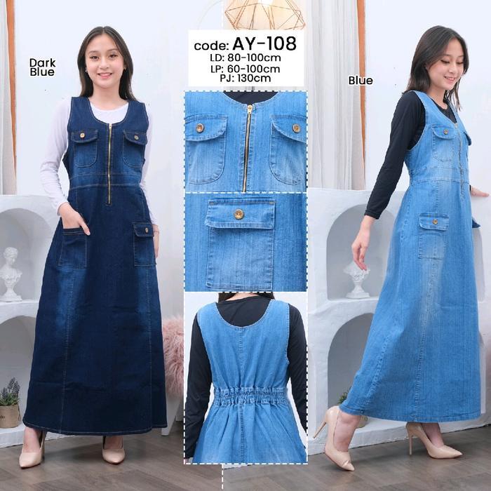 Overall Jeans Strech Wanita Panjang Resleting Keren AY-108