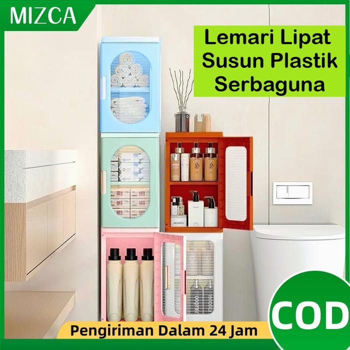 MIZCA Lemari Lipat Plastik OLEORA Rak Sepatu Lemari Pakaian Plastik Rak Susun Serbaguna Gratis RODA