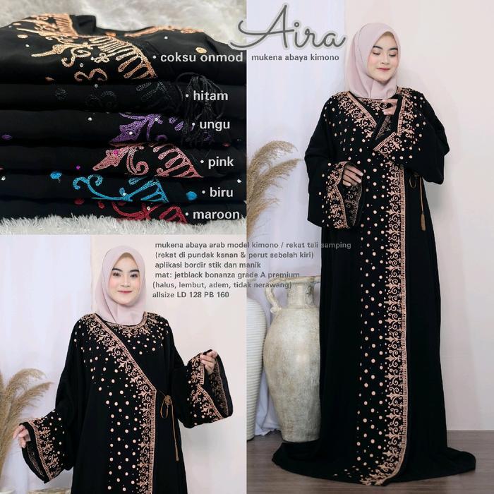 READY mukena abaya kimono rekat tali AIRA arab hitam jetblack