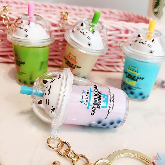 TOKKADO Neko Boba Keychain Gantungan Kunci Pearl Bubble Milk Tea Kucing Lucu