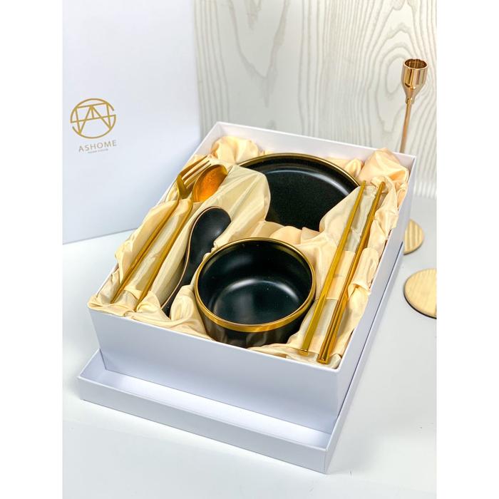 > ASHOME paket hemat Hampers Set Hard Box Piring Mangkuk dan Alat Makan Elegant Mewah / Parcel Ashom