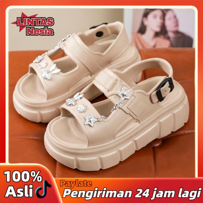 LintasNesia - Karet Sandal Wanita Sandal Dasar Tebal Sandal Wanita Korea Wedges Sendal Jelly Rantai