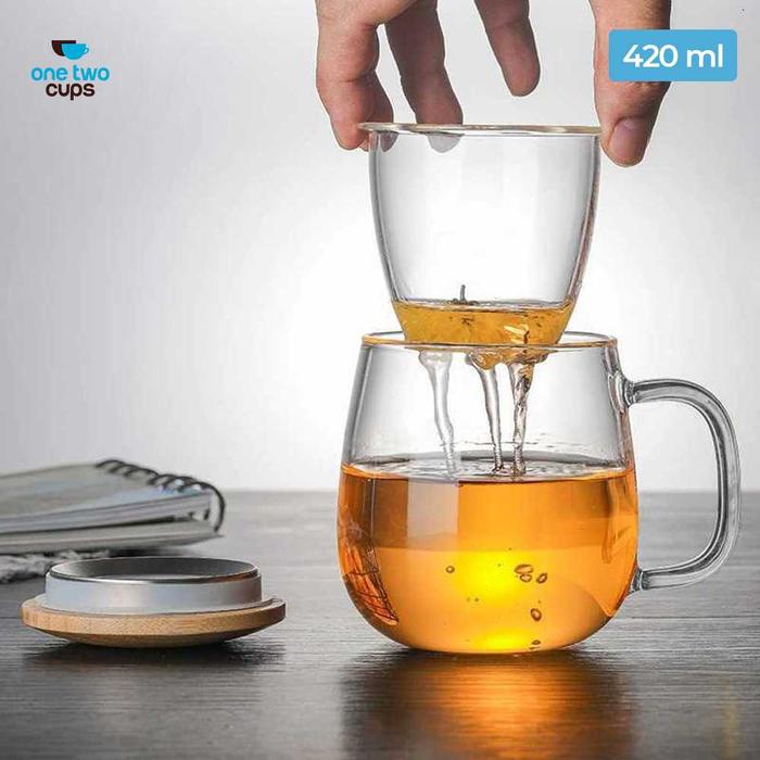 Gelas Cangkir Teh Tea Cup Mug with Infuser Filter Ukuran Mini