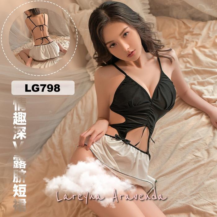 COD Set Lingerie + G String Kostum Fantasy Bikini Rok Pantai Sexy Ikat Belakang LG798