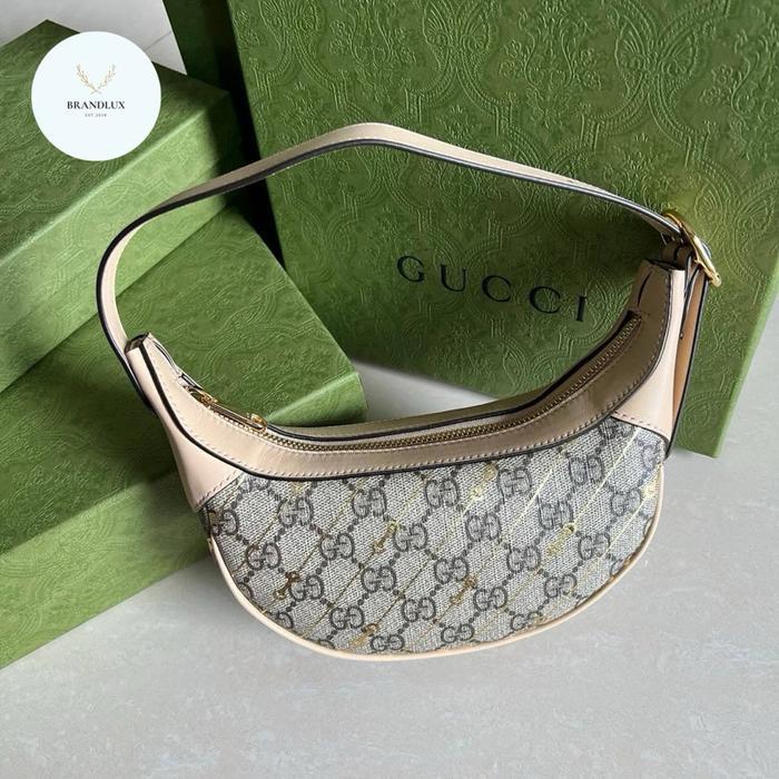 GUCCI GG OPHIDIA CRESCENT-SHAPED BAG WITH HORSEBIT GOLD PRINT