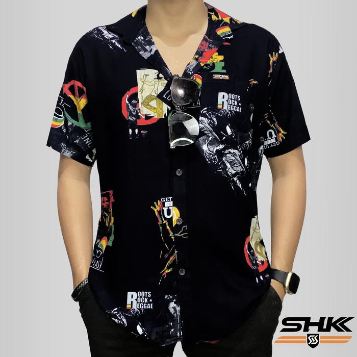 SHK Kemeja Hawai vintage baju pria wanita Amarillo BOB MARLEY