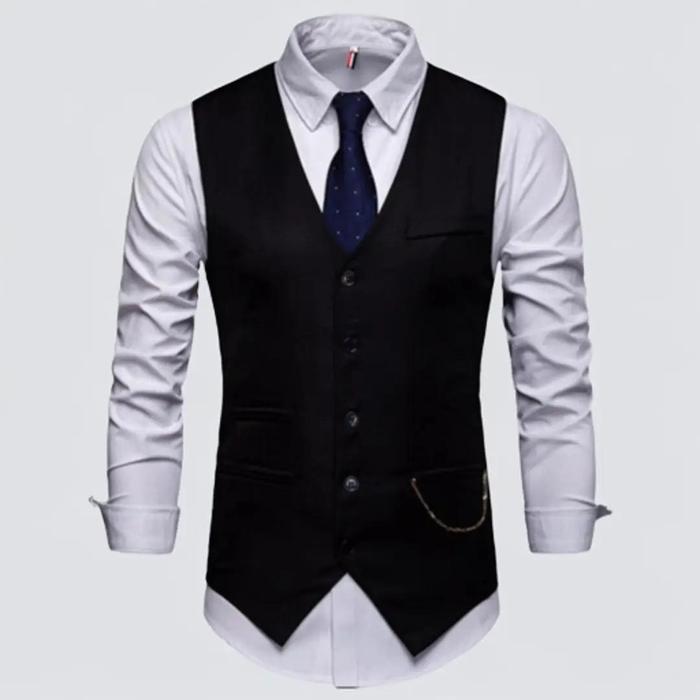 rompi jas pria formal vest outfit dalaman jas pria polos semi  casual hitam slim fit