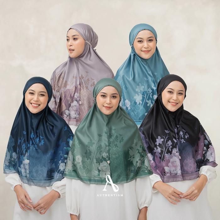 Authentism - Delara Khimar Premium Silk Printed Khimar Exclusive Pattern Jilbab Kerudung Muslim Pa